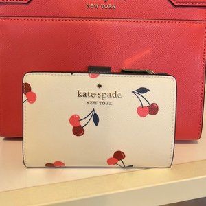 Kate Spade Staci Dancing Cherries Printed Medium Compact Bifold Wallet